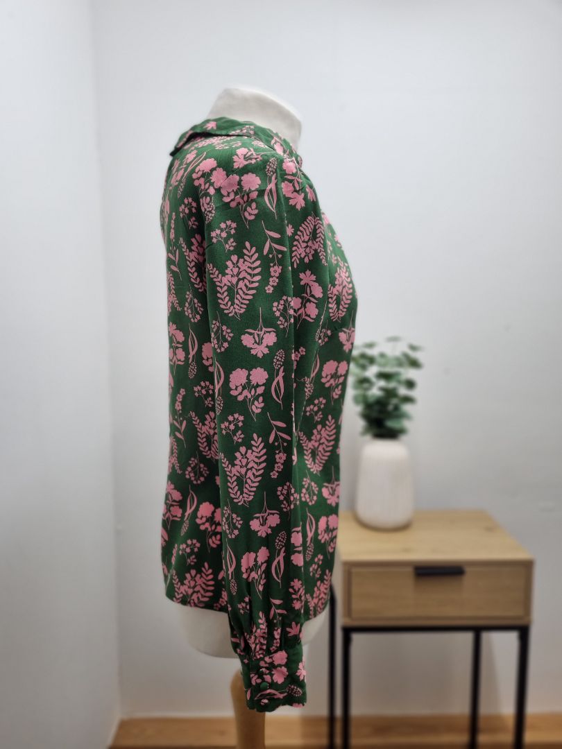 Boden Green Pink Silk Blouse - Size 10