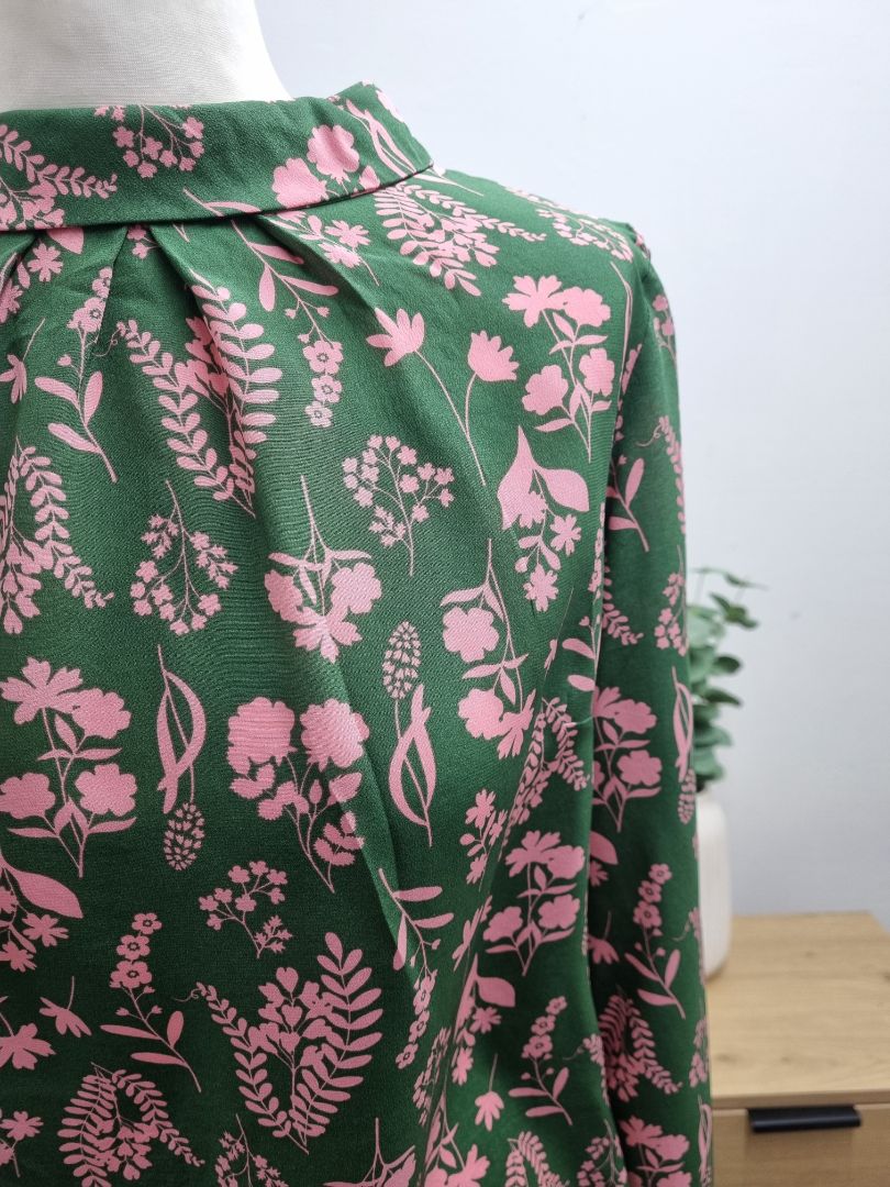 Boden Green Pink Silk Blouse - Size 10