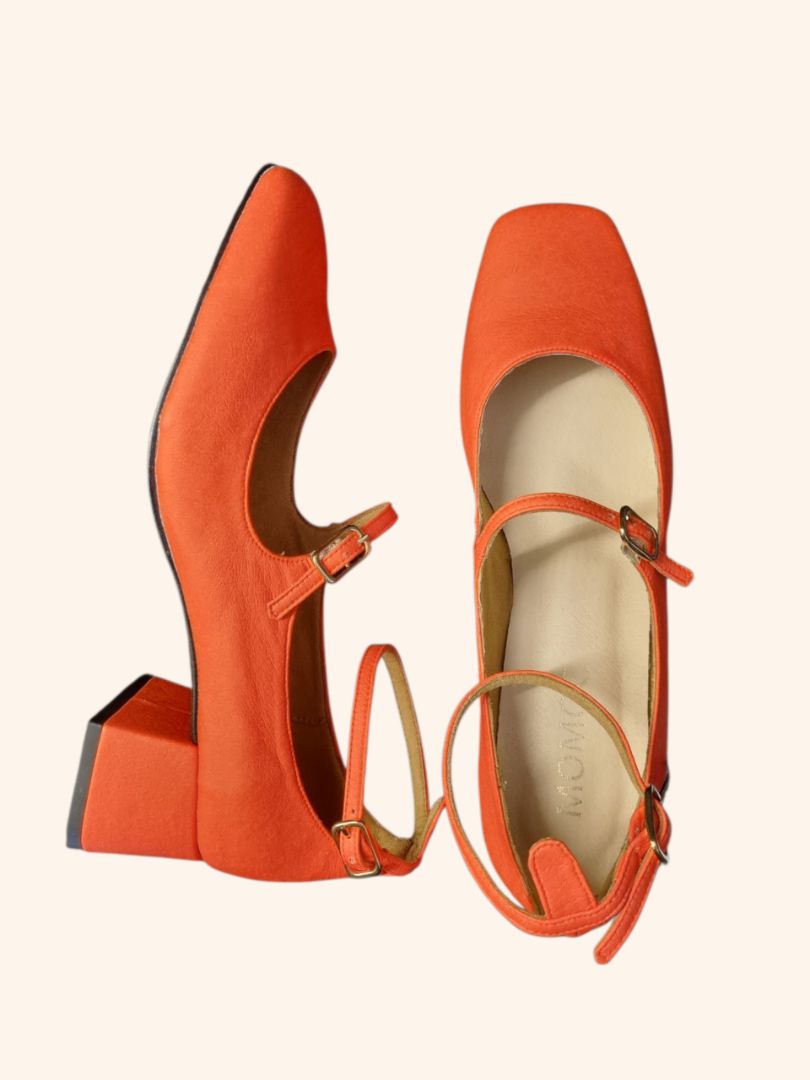 Momoc Paprika Orange Bellville Block Heel Square Toe Shoe - Size 5