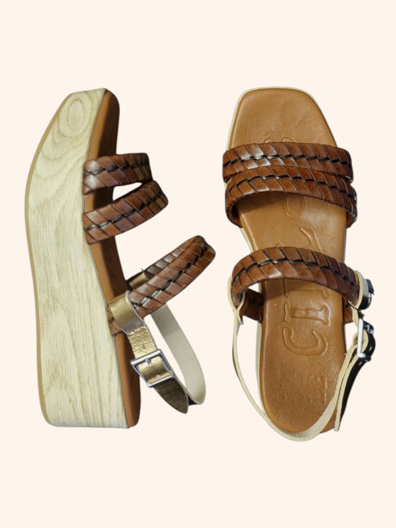 Regarde Le Ciel Brown Bronze Wood 03 Wedge Sandals - Size 5 / 38