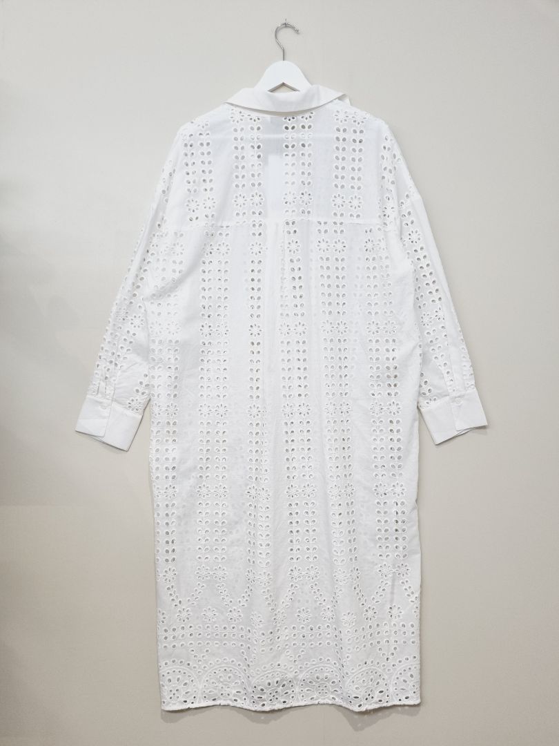 Zara White Cut Away Shirt Midi Dress - Size M