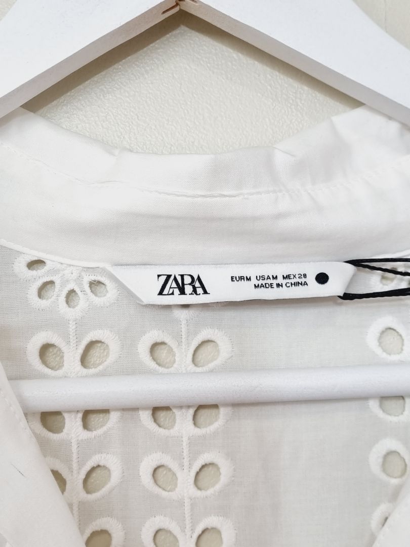 Zara White Cut Away Shirt Midi Dress - Size M