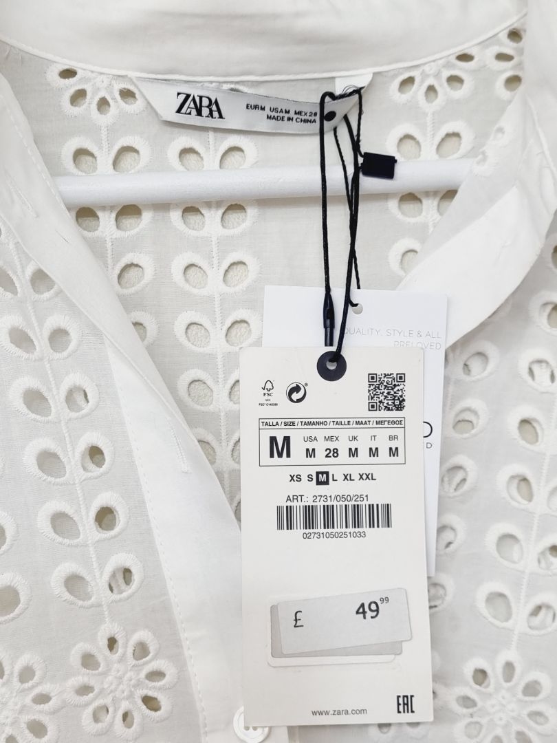 Zara White Cut Away Shirt Midi Dress - Size M