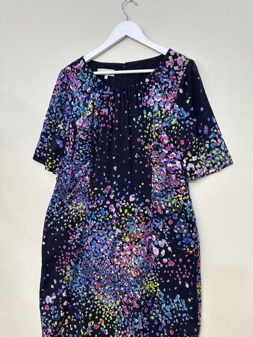 Hobbs Blue Pink Silk Blend Midi Dress - Size 18
