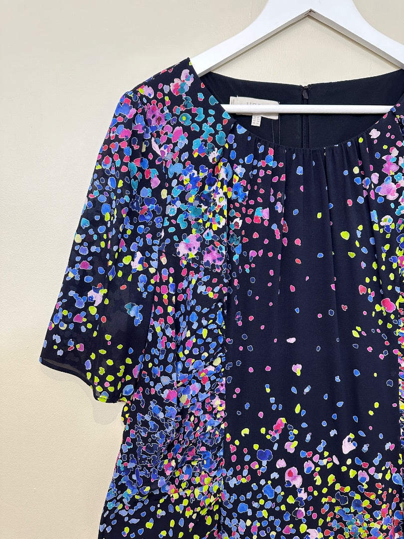 Hobbs Blue Pink Silk Blend Midi Dress - Size 18