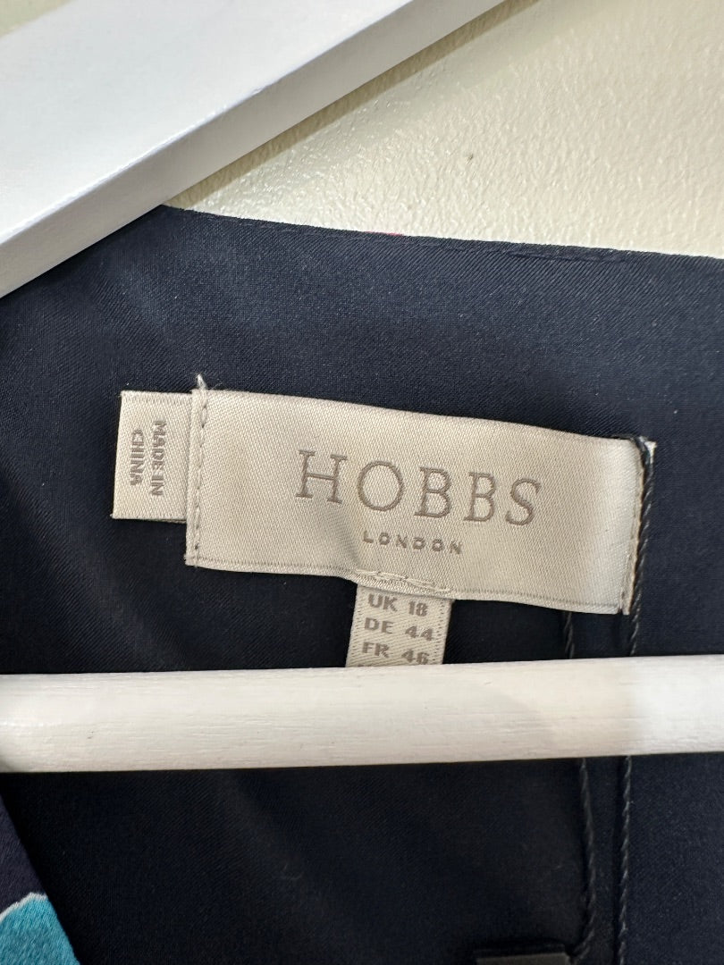 Hobbs Blue Pink Silk Blend Midi Dress - Size 18