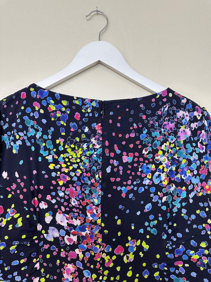 Hobbs Blue Pink Silk Blend Midi Dress - Size 18