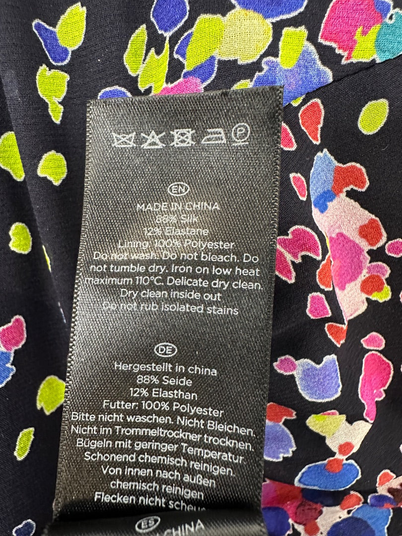 Hobbs Blue Pink Silk Blend Midi Dress - Size 18