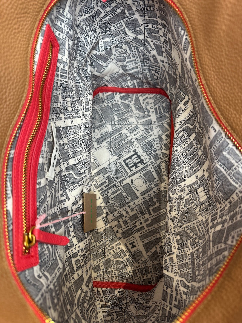 Boden Tan Sue London Map Lined Suede Tote Bag