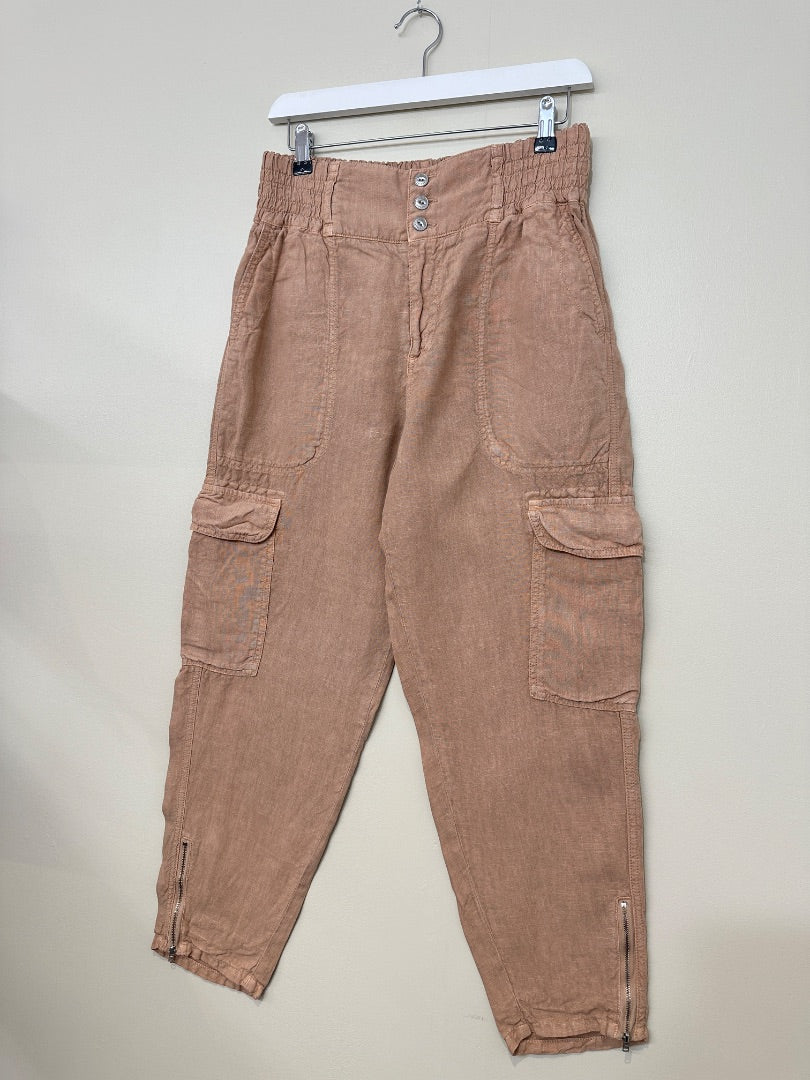 Wrap London Dusky Rose Linen Tapered Leg Trousers - Size 12