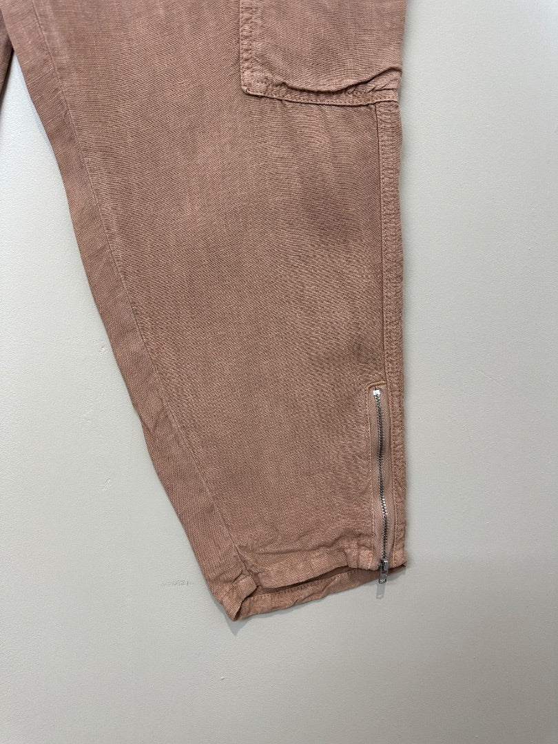 Wrap London Dusky Rose Linen Tapered Leg Trousers - Size 12