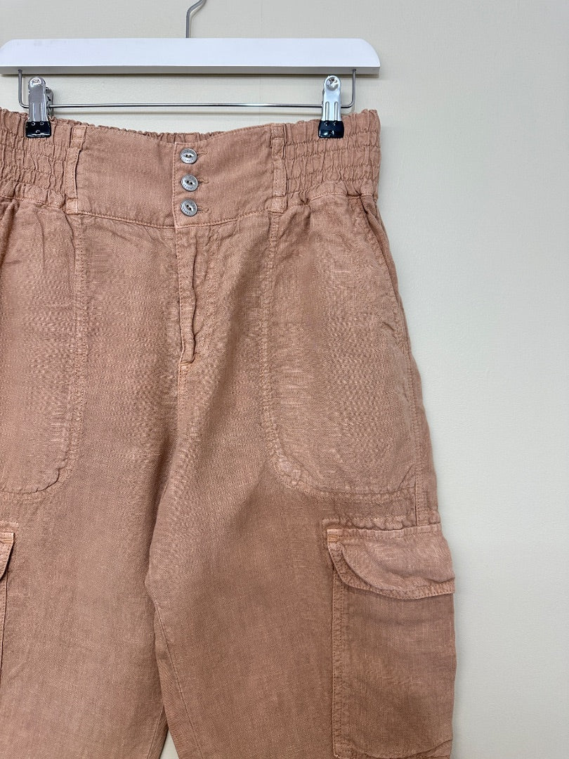 Wrap London Dusky Rose Linen Tapered Leg Trousers - Size 12