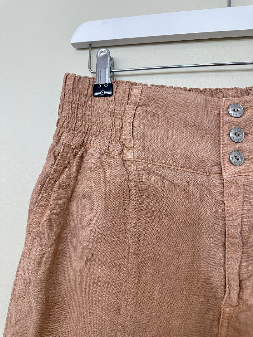 Wrap London Dusky Rose Linen Tapered Leg Trousers - Size 12