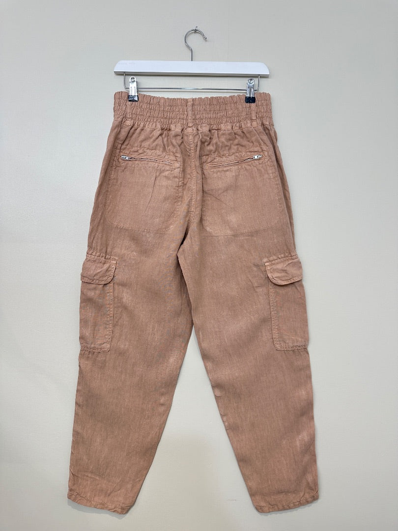 Wrap London Dusky Rose Linen Tapered Leg Trousers - Size 12