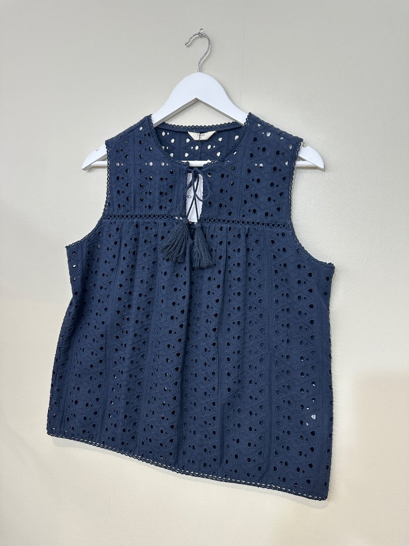 Hush Navy Blue Crotchet Style Tassel Top - Size 12