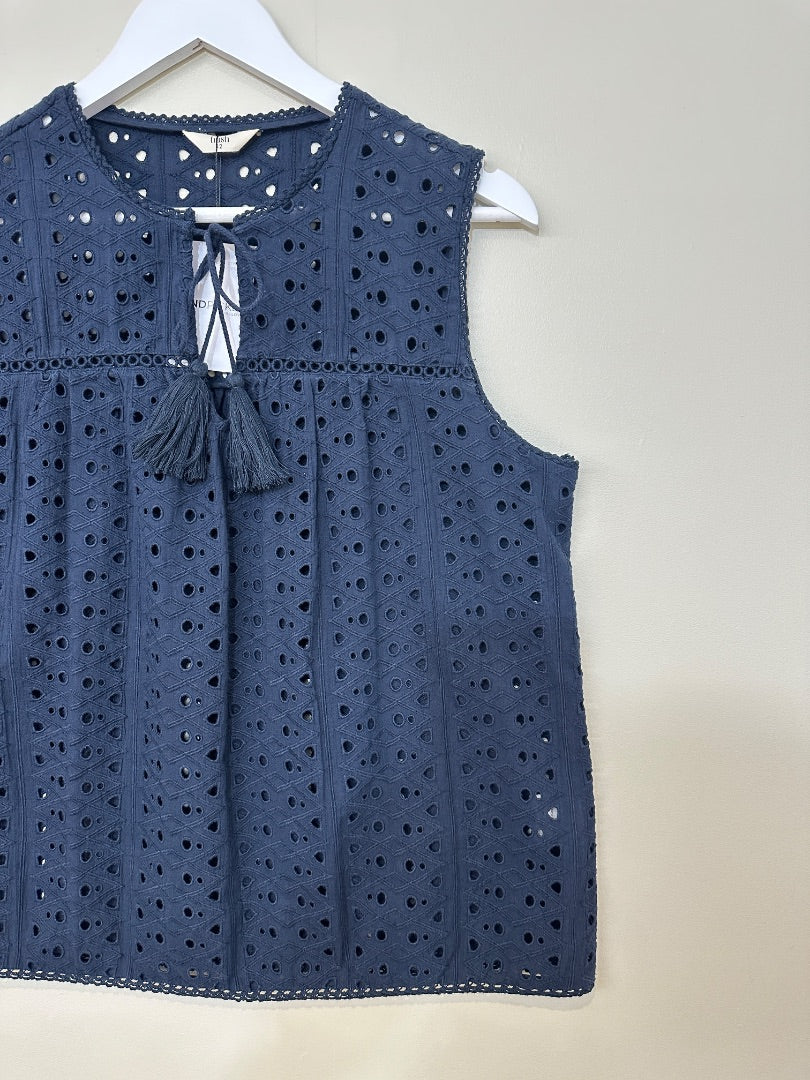 Hush Navy Blue Crotchet Style Tassel Top - Size 12