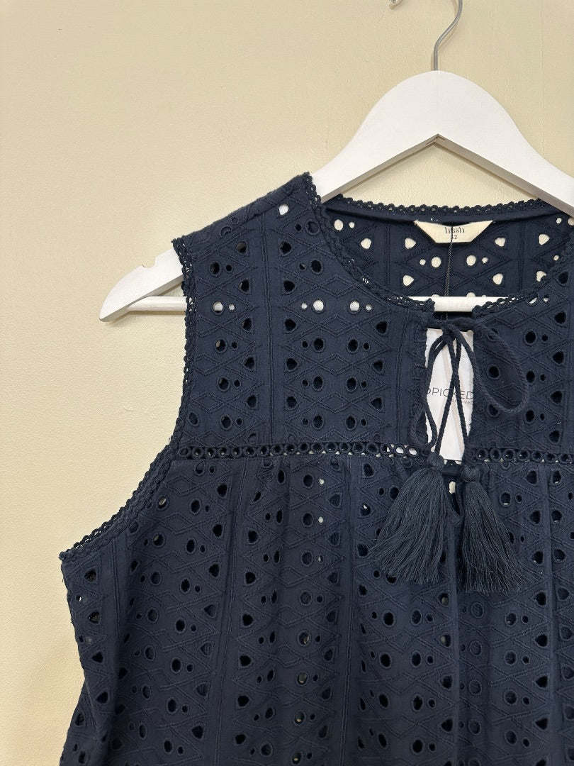 Hush Navy Blue Crotchet Style Tassel Top - Size 12