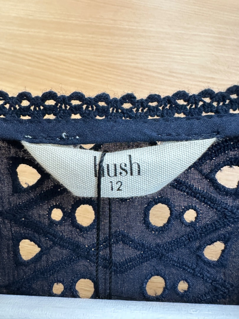 Hush Navy Blue Crotchet Style Tassel Top - Size 12