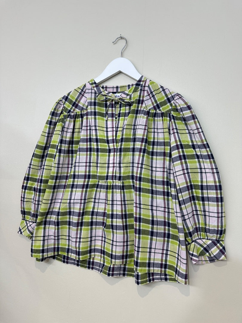 Brora Green Purple Cotton Checked Blouse - Size 12