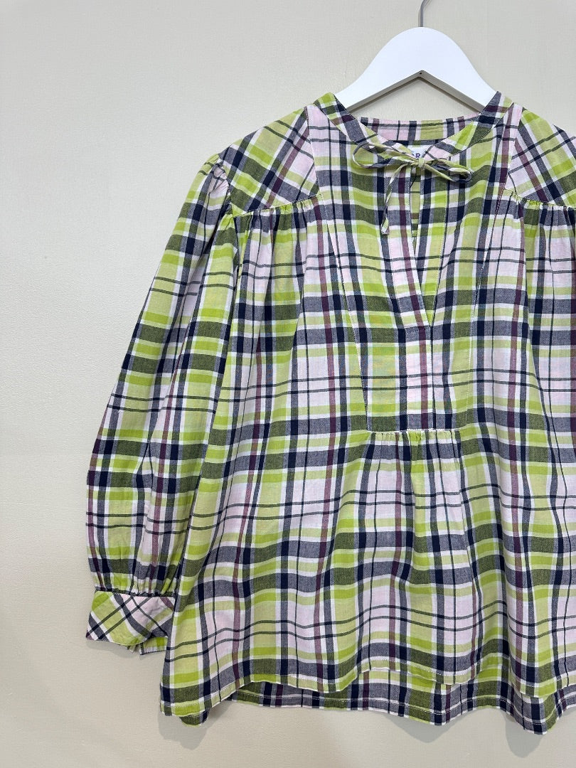Brora Green Purple Cotton Checked Blouse - Size 12