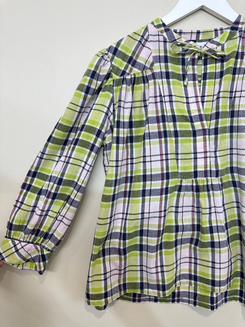 Brora Green Purple Cotton Checked Blouse - Size 12