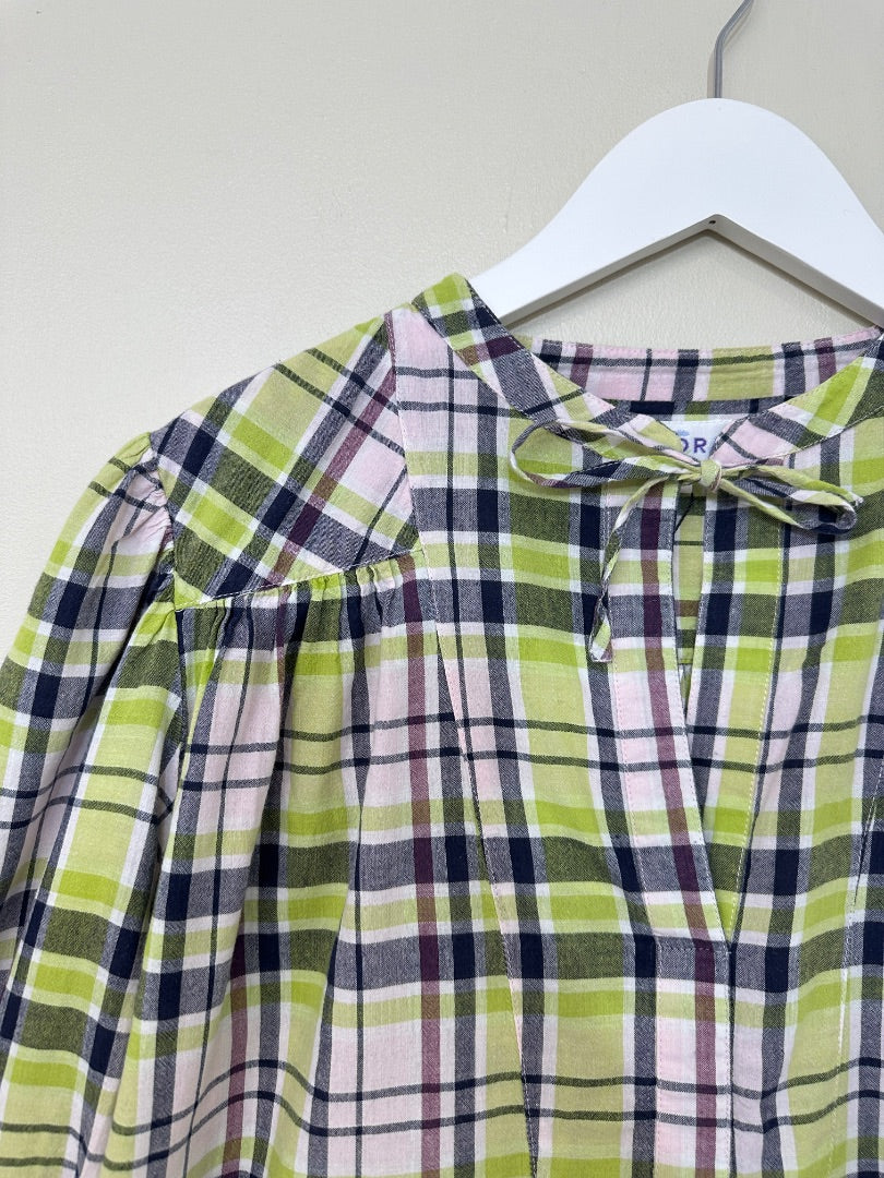 Brora Green Purple Cotton Checked Blouse - Size 12