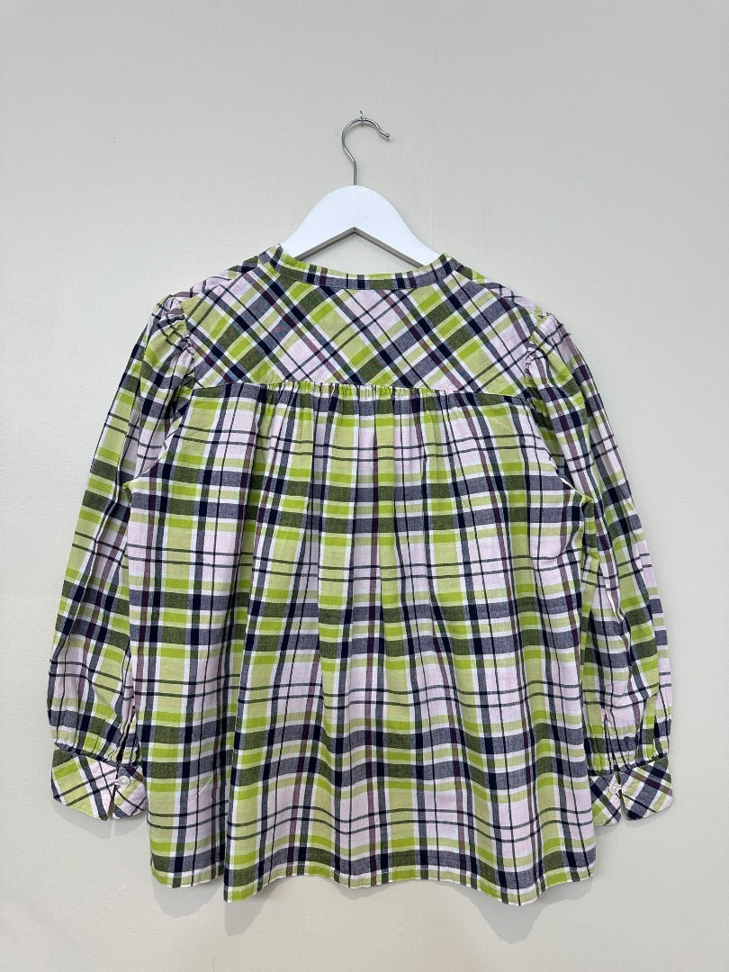 Brora Green Purple Cotton Checked Blouse - Size 12