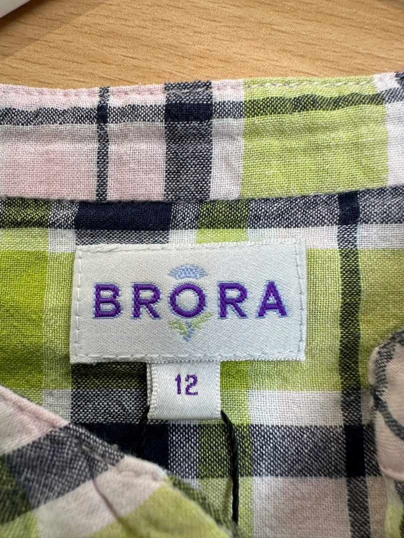 Brora Green Purple Cotton Checked Blouse - Size 12