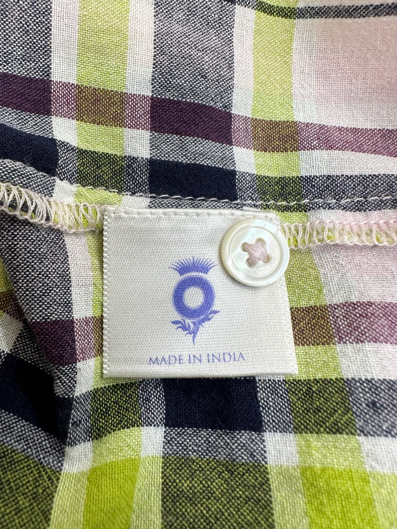Brora Green Purple Cotton Checked Blouse - Size 12