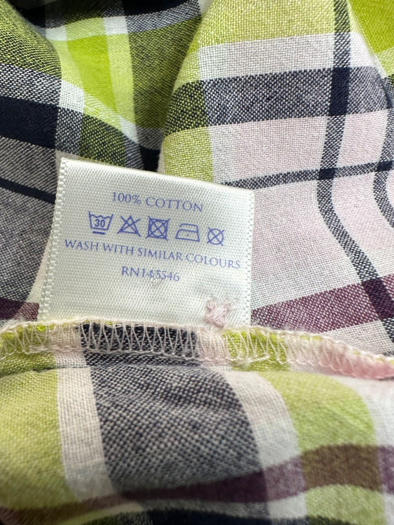 Brora Green Purple Cotton Checked Blouse - Size 12