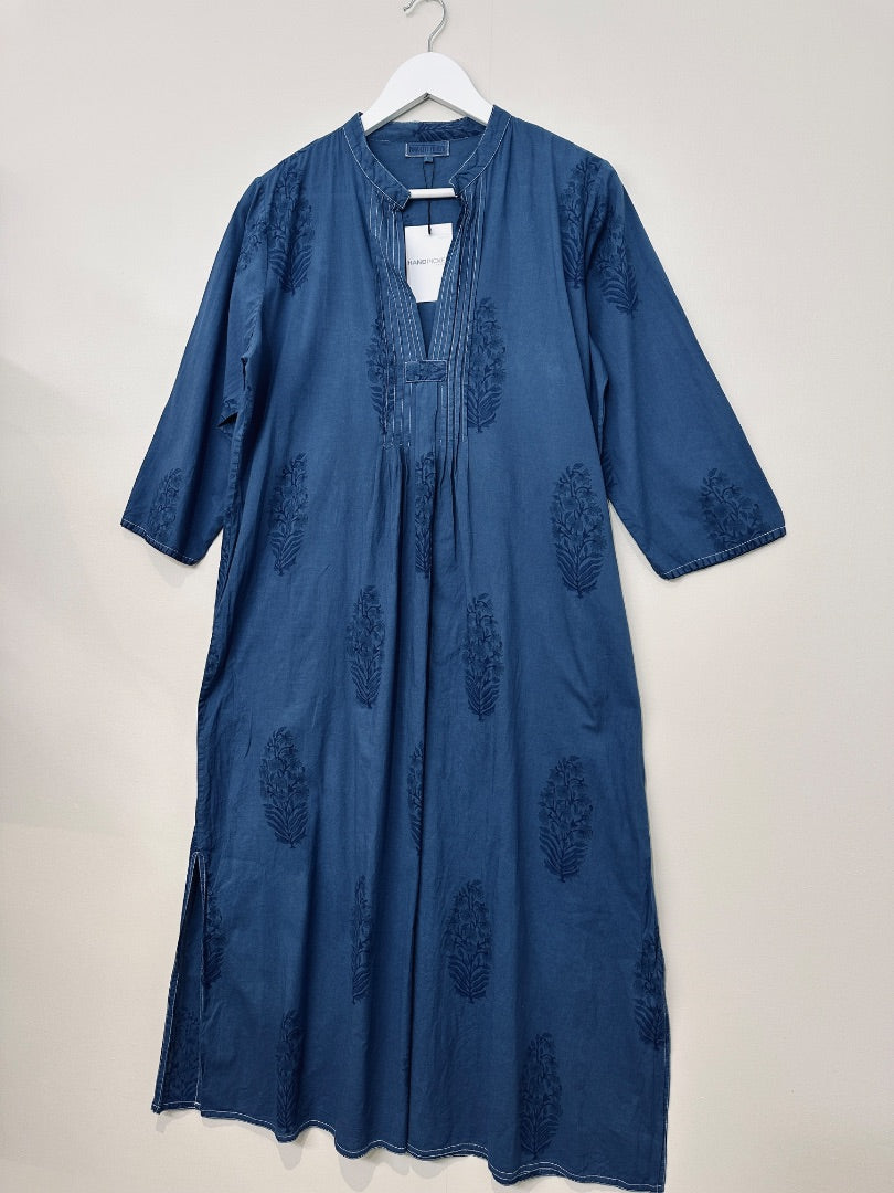 Pink City Prints Blue Cotton Midaxi Dress - Size L