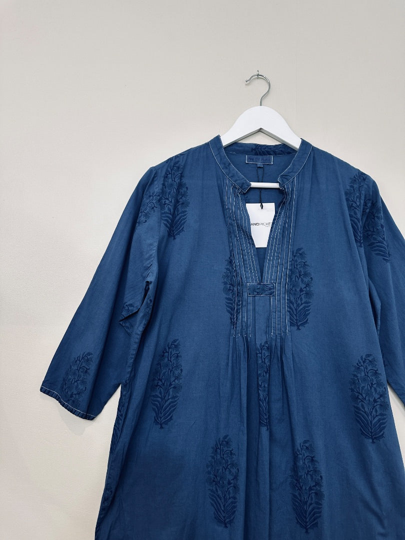 Pink City Prints Blue Cotton Midaxi Dress - Size L