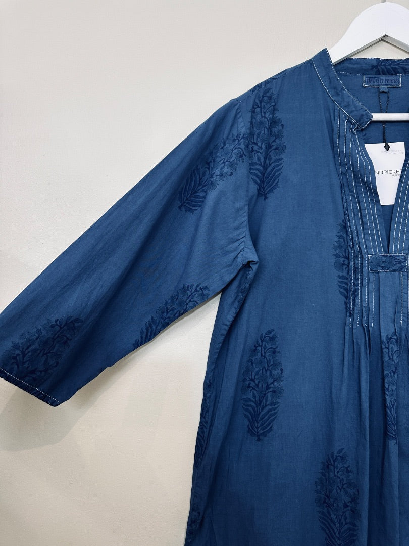 Pink City Prints Blue Cotton Midaxi Dress - Size L