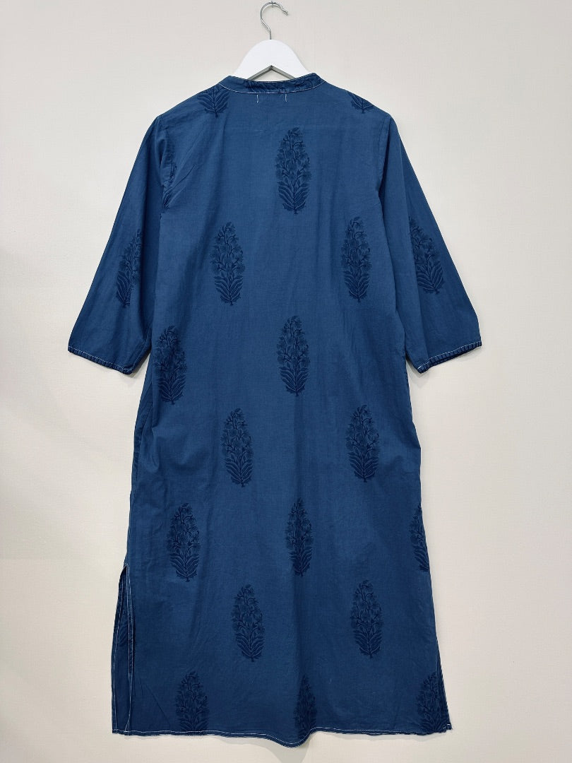 Pink City Prints Blue Cotton Midaxi Dress - Size L