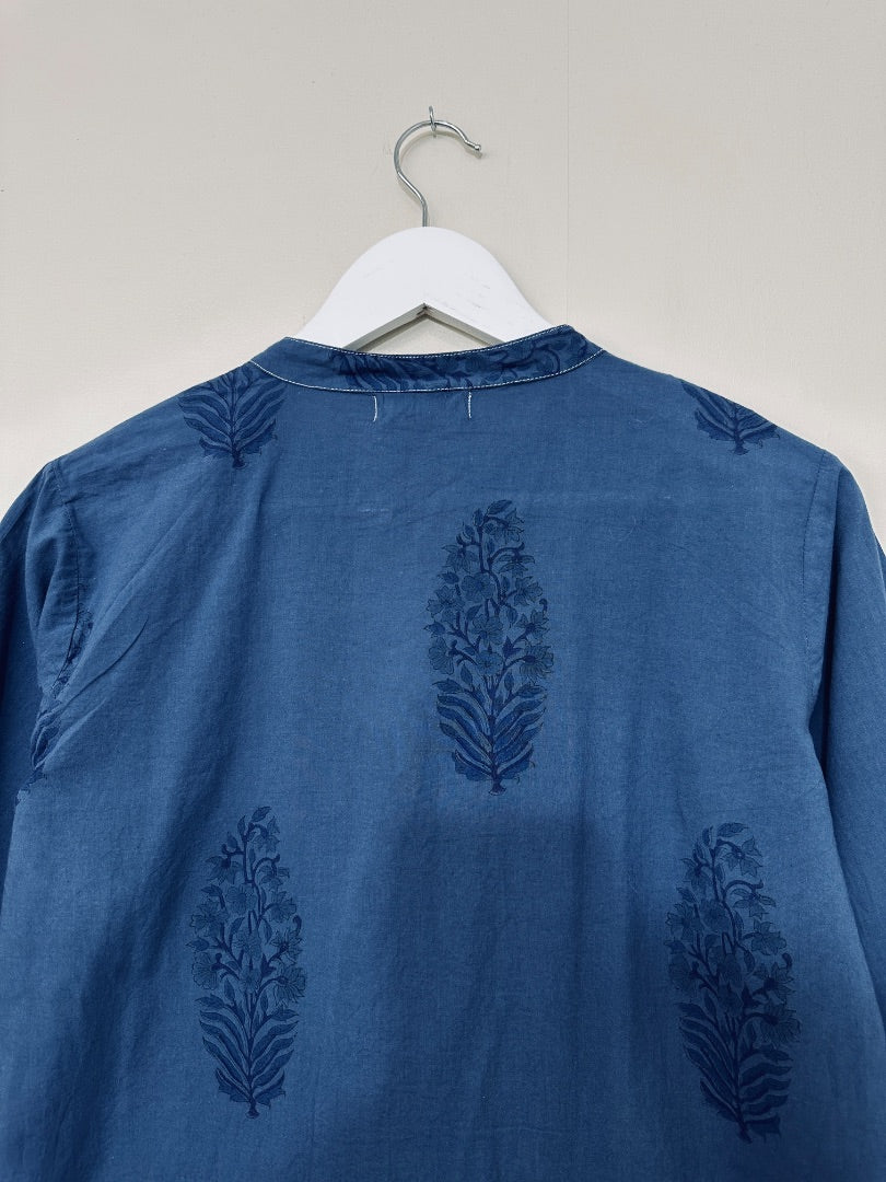 Pink City Prints Blue Cotton Midaxi Dress - Size L