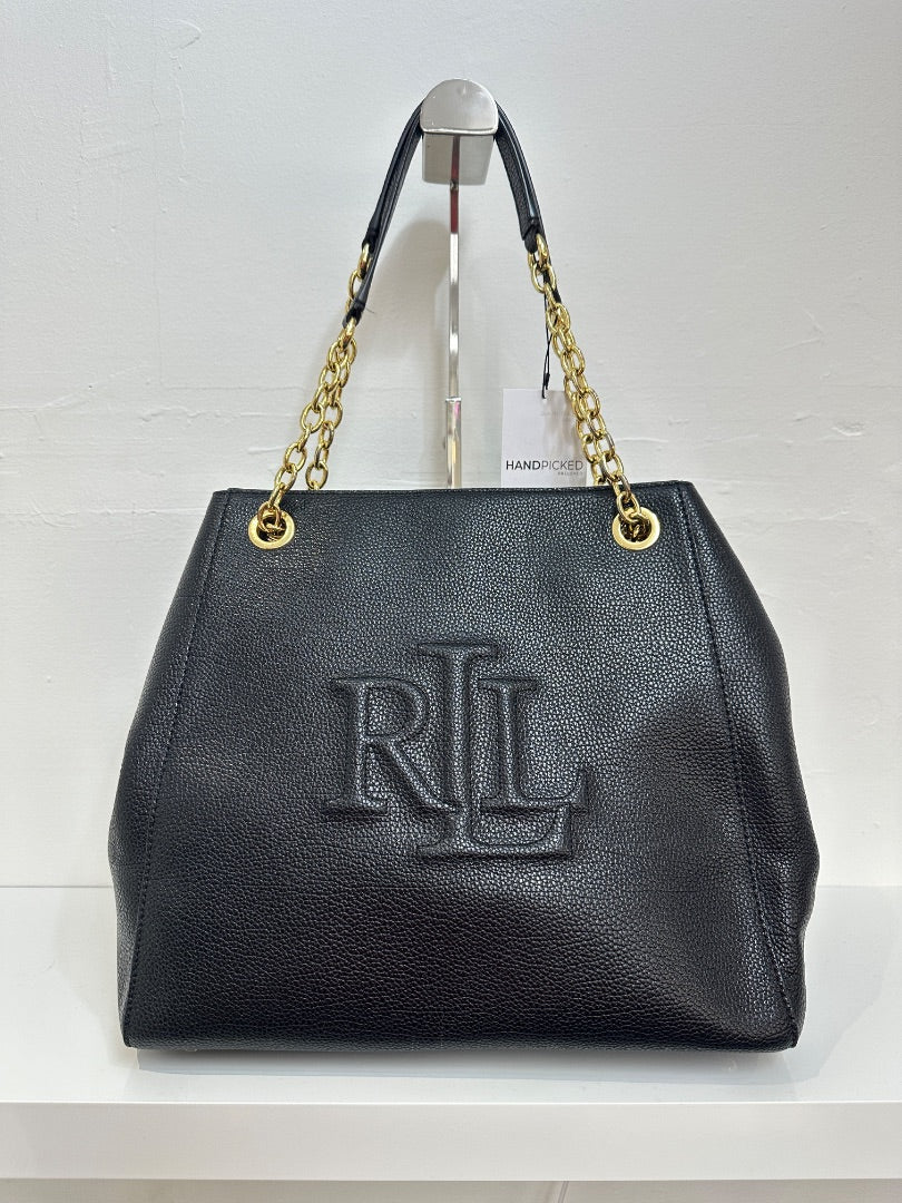 Lauren Ralph Lauren Black Embossed Logo Tote Bag