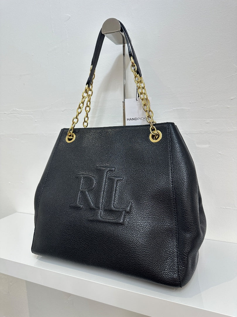 Lauren Ralph Lauren Black Embossed Logo Tote Bag