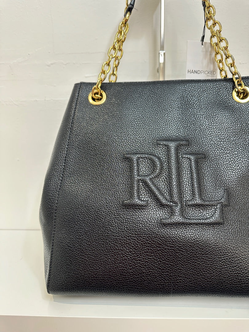 Lauren Ralph Lauren Black Embossed Logo Tote Bag