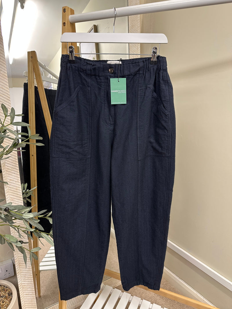 Toast Navy blue Wool Stretch Waist Tapered Wide Leg Trousers, Size 12