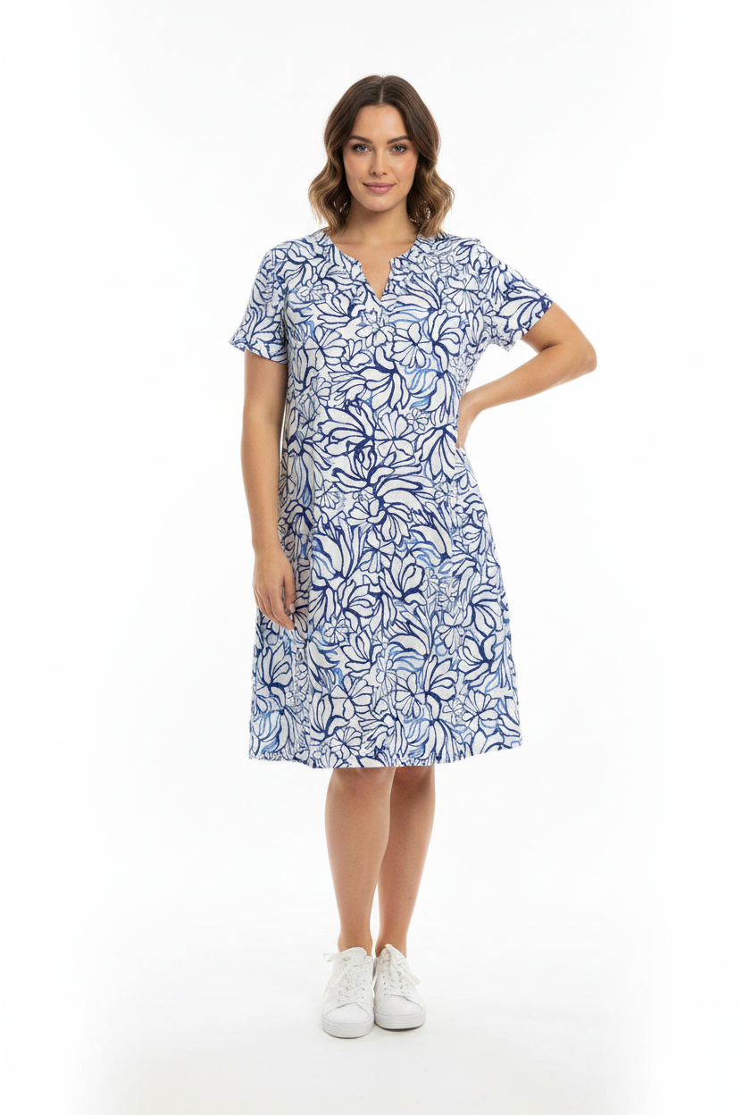 Martha Stewart Blue White Linen Blend Floral Tunic Dress, Size 20 Handpicked Preloved Martha Stewart Blue White Linen Blend Floral Tunic Dress, Size 20 Handpicked Preloved