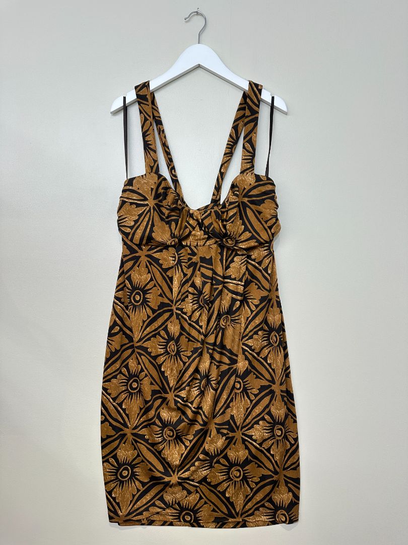 Diane Von Furstenberg Brown Black Silk Blend Dress - Size 14