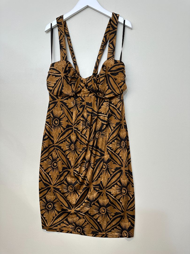 Diane Von Furstenberg Brown Black Silk Blend Dress - Size 14