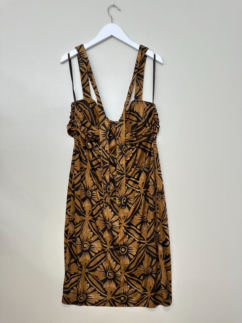 Diane Von Furstenberg Brown Black Silk Blend Dress - Size 14