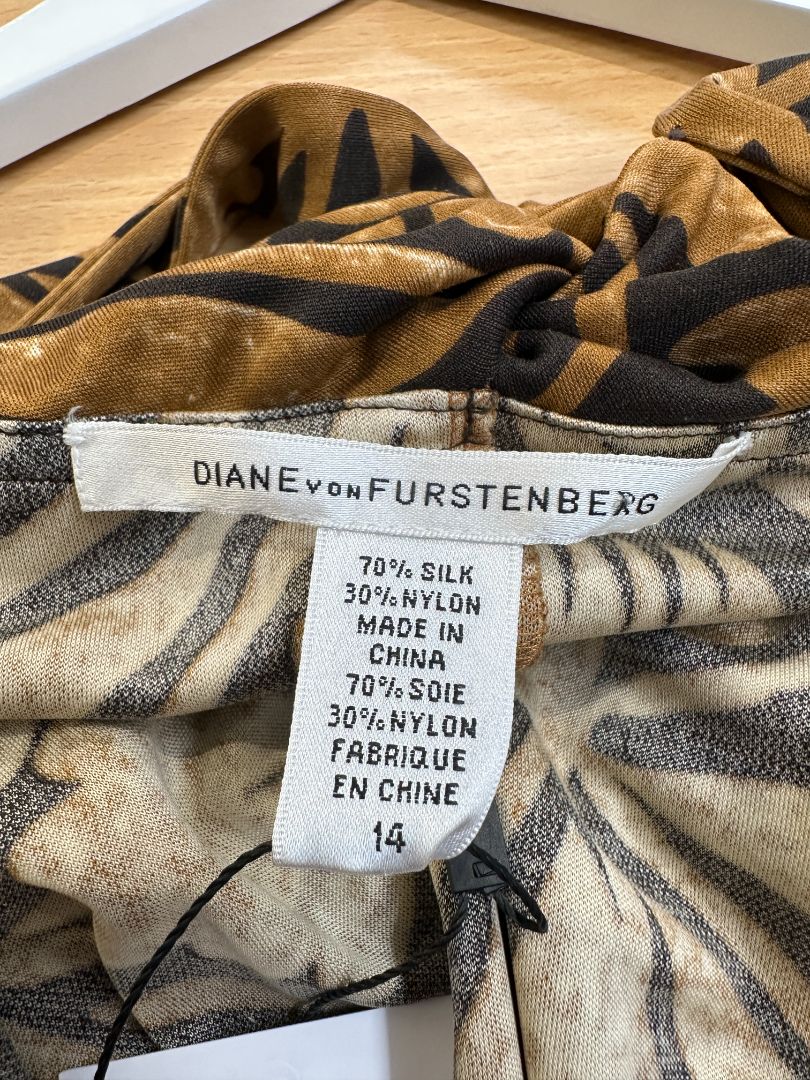 Diane Von Furstenberg Brown Black Silk Blend Dress - Size 14