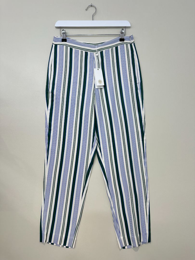 Tory Burch Cream Green Blue Villa Pant - Size 10