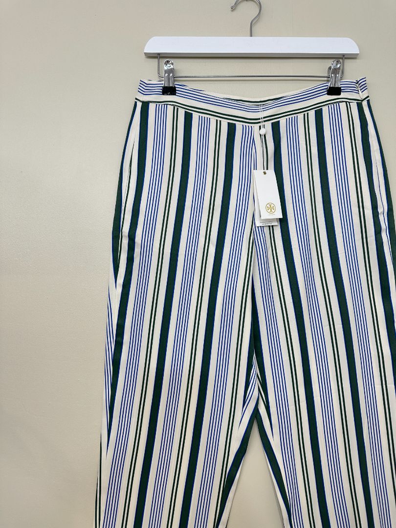 Tory Burch Cream Green Blue Villa Pant - Size 10