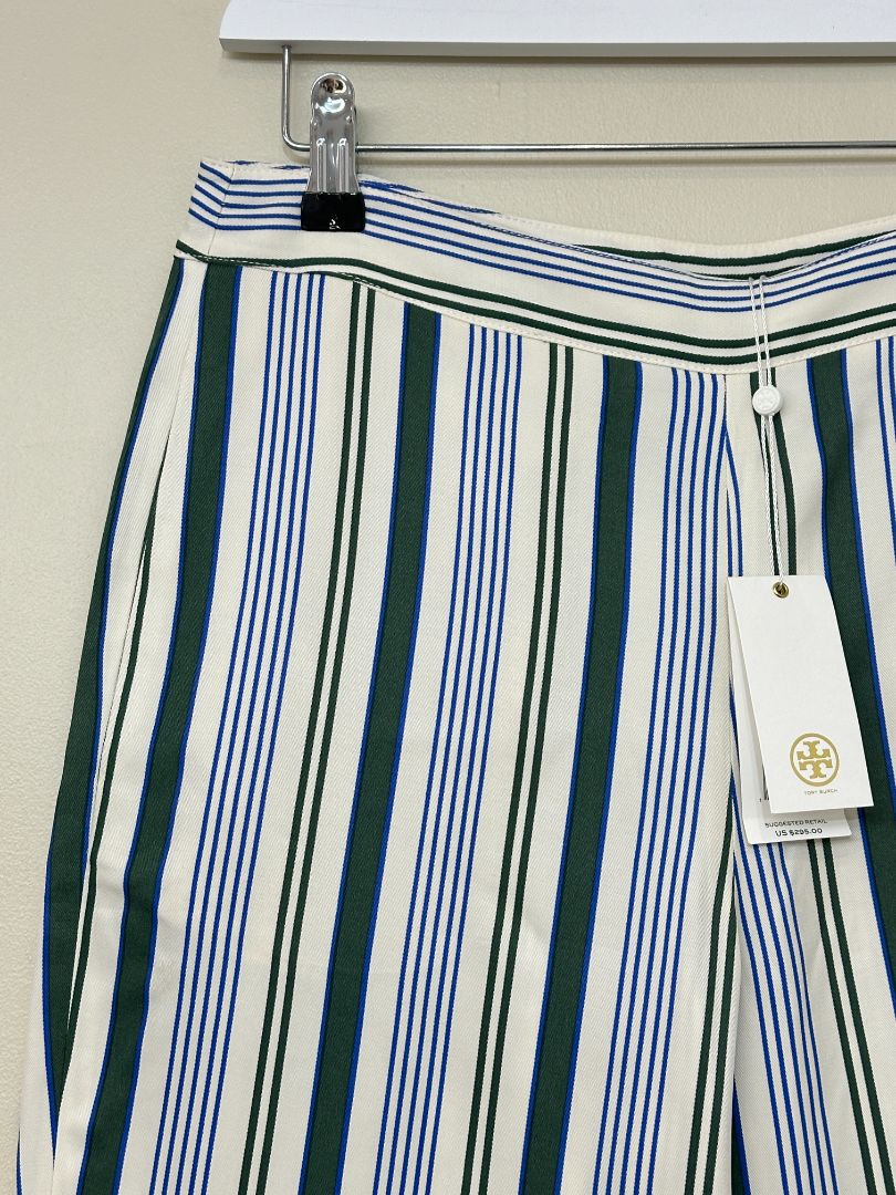 Tory Burch Cream Green Blue Villa Pant - Size 10