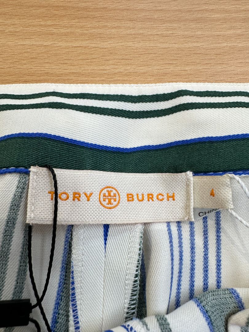 Tory Burch Cream Green Blue Villa Pant - Size 10