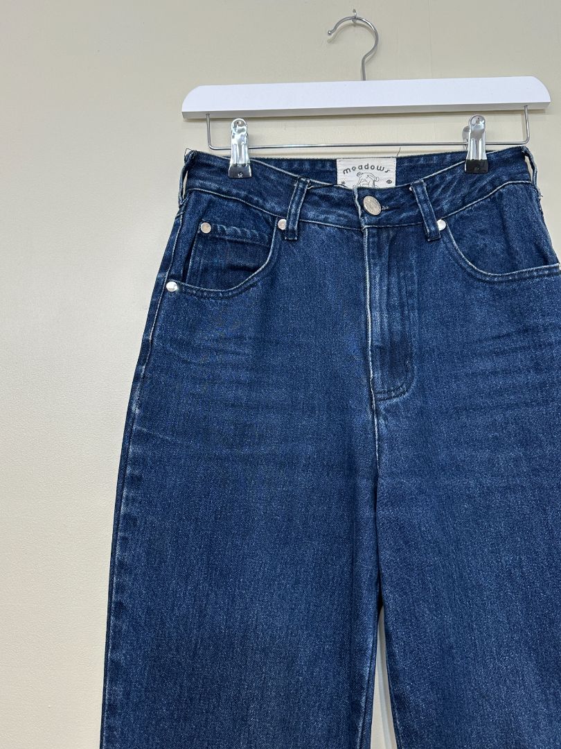 Meadows Dark Blue Zip Bow Detail Jeans - Size 27"