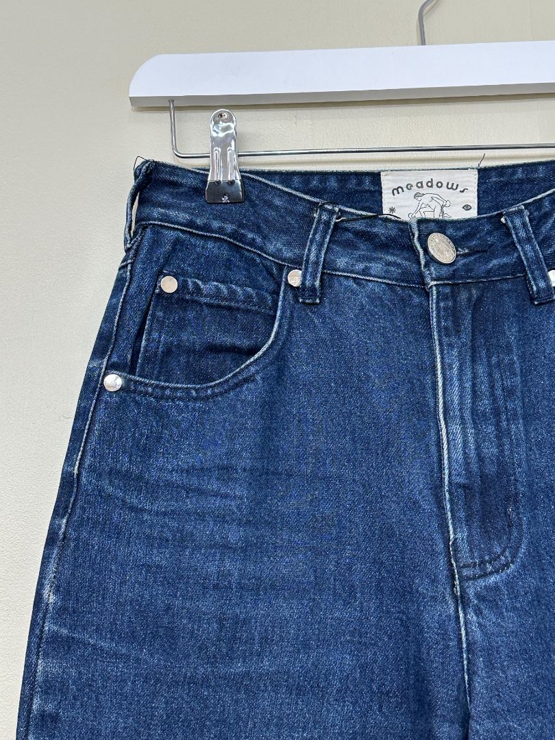 Meadows Dark Blue Zip Bow Detail Jeans - Size 27"